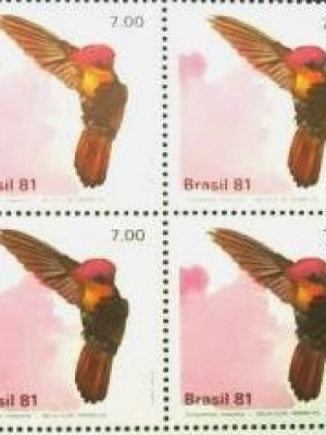 Quadra de selos do Brasil de 1981 Beija-flor Vermelho M QD