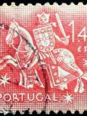 Selo postal de Portugal de1953 King Diniz 1$40 U