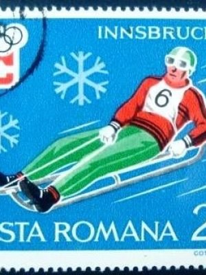 Selo postal da Romênia de 1976 Toboganning