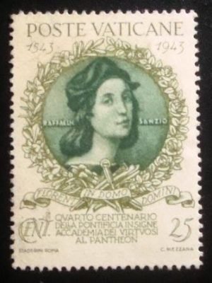 Selo postal do Vaticano de 1944 Raphael Sanzio