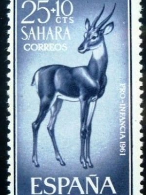 Selo postal do Sahara Espanhol de 1961 Dorcas Gazelle 25+10