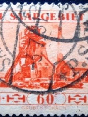 Selo postal de Saarland de 1930 Pit in Saarlouis U