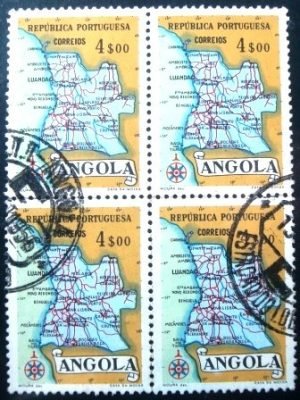 Quadra de selos postais da Angola de 1955 Map of Angola 4$