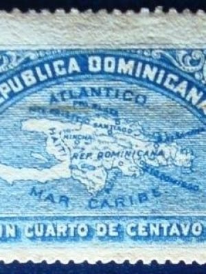 Selo postal da Rep. Dominicana de 1900 Map of Hispaniola Island