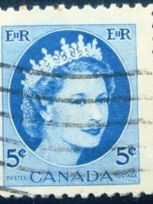 Selo postal do Canadá de 1954 Queen Elizabeth II 5c Ax