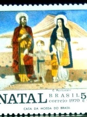 Selo postal do Brasil de 1970 A Sagrada Família