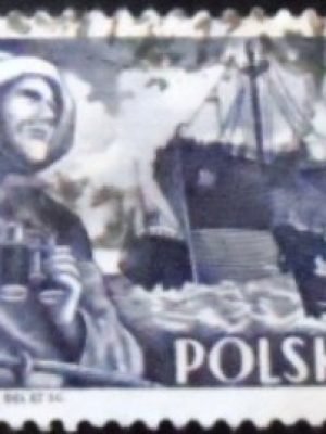 Selo postal da Polônia de 1956 Fisherman