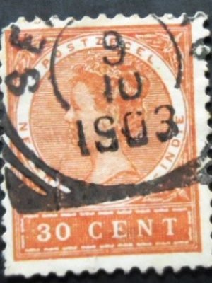 Selo postal da Índia Holandesa de 1902 Queen Wilhelmina Type Veth 30
