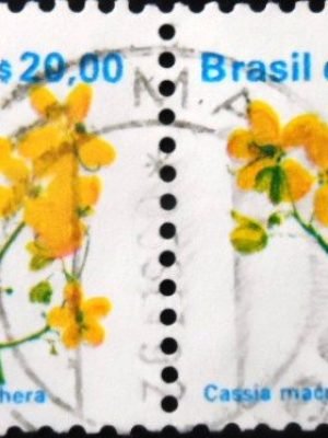 Par de selos postais do Brasil de 1990 Fedegoso