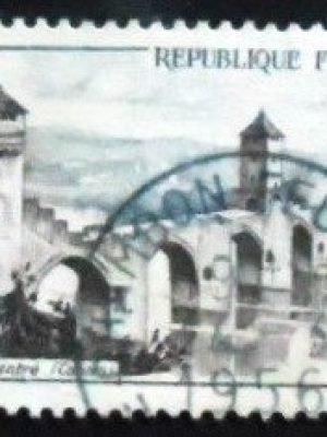 Selo postal da França de 1955 The bridge Valentré
