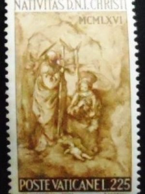 Selo postal do Vaticano de 1966 Holy Family in Bethlehem 225 M
