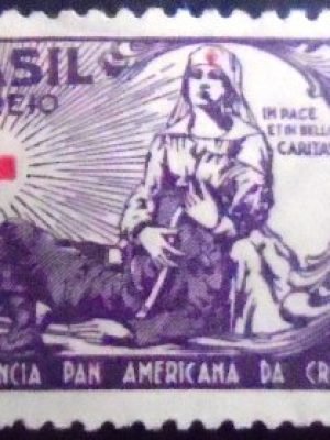 Selo postal do Brasil de 1935 Conferência Cruz Vermelha 200+100 - C88N