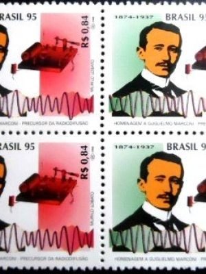 Quadra de selos do Brasil de 1995 Guglielmo Marconi