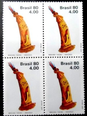 Quadra de selos postais do Brasil de 1980 Máscara Tukuna N QD