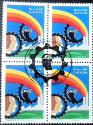 Quadra de selos do Brasil de 1986 Dia do Trabalho
