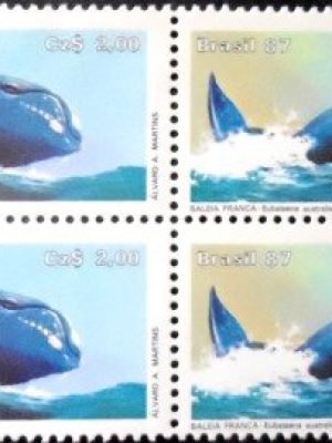 Quadra de selos postais do Brasil de 1987 Baleia Franca