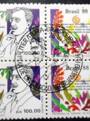 Quadra de selos postais do Brasil de 1988 Olavo Bilac