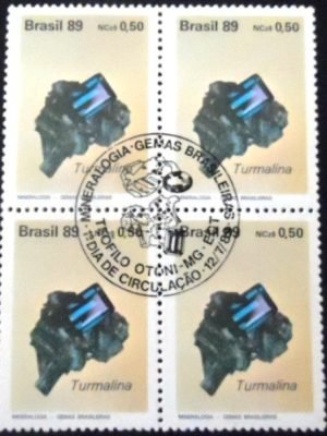 Quadra de selos postais do Brasil de 1989 Turmalina