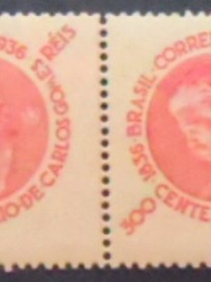 Par de selos postais do Brasil de 1936 Carlos Gomes carmim M PR