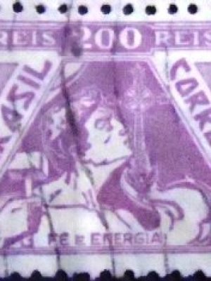 Selo postal do Brasil de 1939 Fé e Energia 200