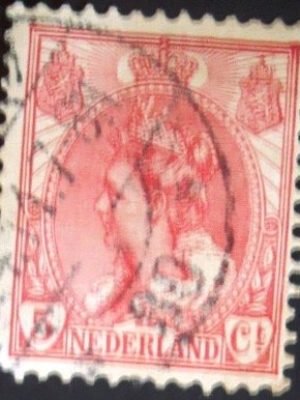 Selo postal definitivo da Holanda de 1899 - Queen Wilhelmina 5c_product